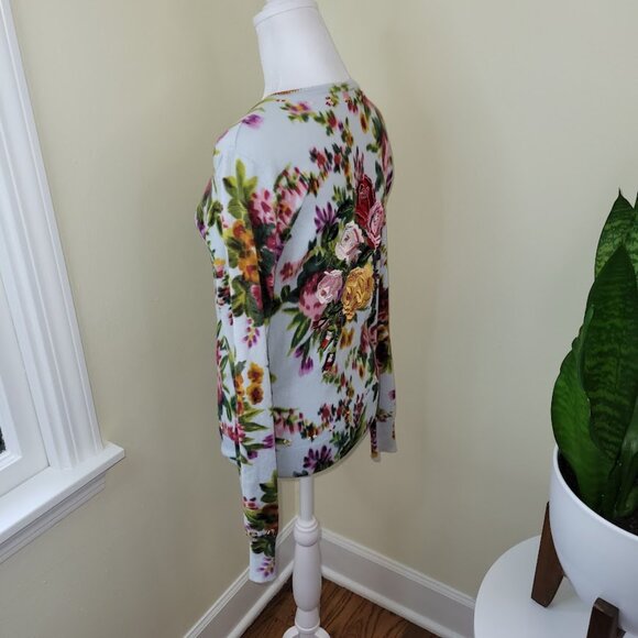 CHARLOTTE Cardigan Floral  Sweater Crystal Button Up Rounded Neck Women's SZ S - Picture 5 of 16
